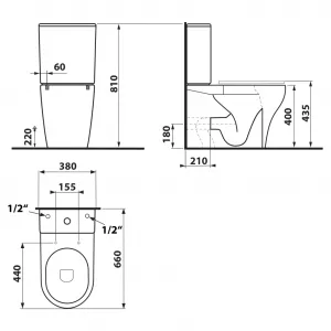SAPHO - BELLO RIMLESS WC kombi, spodný/zadný odpad, biela PC103WR