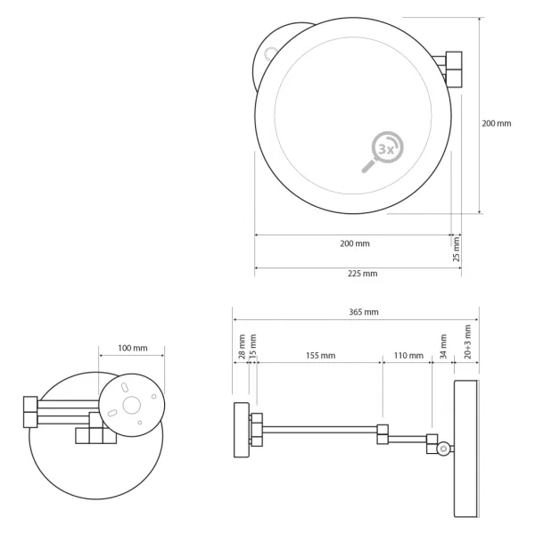 SAPHO - X-ROUND závesné kozmetické zrkadlo LED, priemer 200, chróm XR016