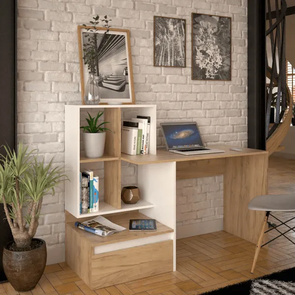 PC stôl s regálom NEREO NEW Tempo Kondela Dub artisan