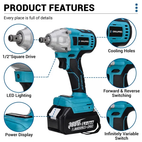 Súprava bezuhlíkového elektrického náradia DrillPro 4 in 1, 4 x batérie 2 ks nabíjačka Batéria: 2ks batéria