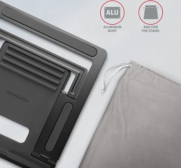 Nepřiřazeno AXAGON STND-L, hliníkový stojan pre notebooky 10" - 16", 4 nastaviteľné uhly