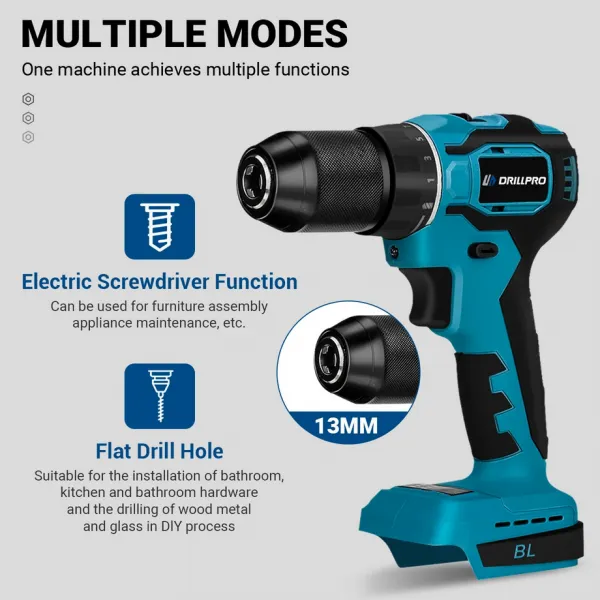 Súprava bezuhlíkového elektrického náradia DrillPro 4 in 1, 4 x batérie 2 ks nabíjačka Batéria: 2ks batéria