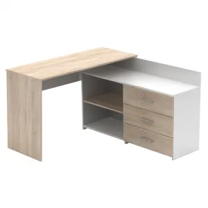 Univerzálny rohový PC stôl, dub sonoma/biela, KLAUDI