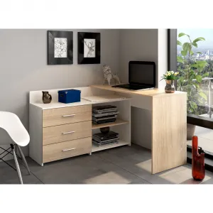 Univerzálny rohový PC stôl, dub sonoma/biela, KLAUDI