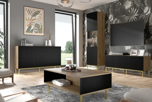 ARTBm Komoda RAVENNA B 2D3S 150 | dub artisan / čierna matná Prevedenie: Dub artisan / čierny mat  / čierne nohy