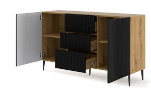 ARTBm Komoda RAVENNA B 2D3S 150 | dub artisan / čierna matná Prevedenie: Dub artisan / čierny mat  / čierne nohy