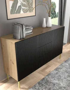 ARTBm Komoda RAVENNA B 2D3S 150 | dub artisan / čierna matná Prevedenie: Dub artisan / čierny mat  / čierne nohy