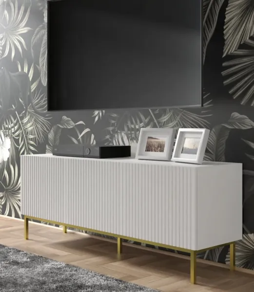 ArtBm TV stolík RAVENNA B 3D 150  | biela matná Prevedenie: Biely mat / čierna podnož