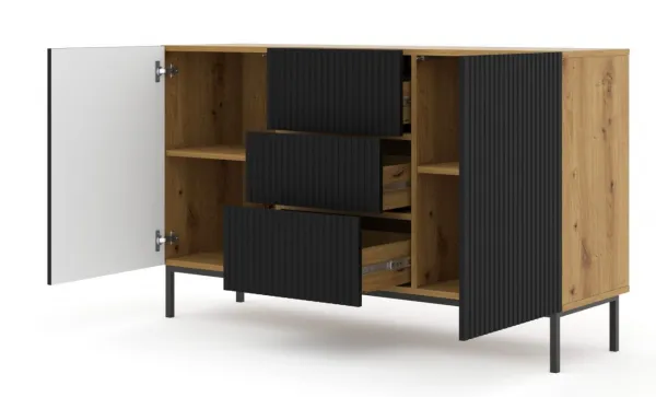 ARTBm Komoda RAVENNA B 2D3S 150 | dub artisan / čierna matná Prevedenie: Dub artisan / čierny mat  / čierne nohy