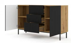 ARTBm Komoda RAVENNA B 2D3S 150 | dub artisan / čierna matná Prevedenie: Dub artisan / čierny mat  / čierne nohy
