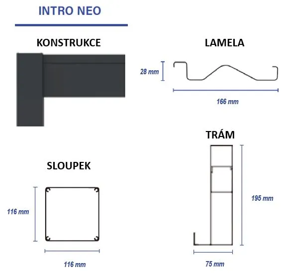 Rojaplast Bioklimatická pergola INTRO NEO 5,3x3 m, hliník a oceľ - voľne stojaca