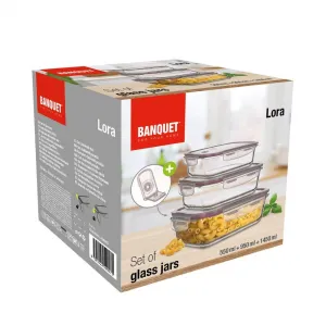 Sada Banquet skleněných dóz Lora 550 + 950 + 1450 ml s víčkem, bordó