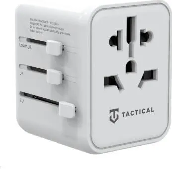 NoName Tactical cestovní adaptér pro EU/UK/USA/JAP/AUS/CNY, 1x USB-C + 1x USB A, 12W, bílá