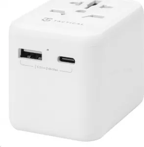 NoName Tactical cestovní adaptér pro EU/UK/USA/JAP/AUS/CNY, 1x USB-C + 1x USB A, 12W, bílá