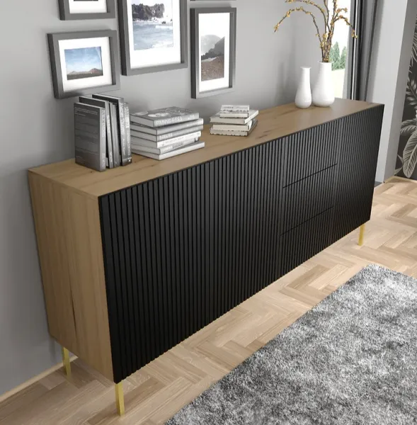 ARTBm Komoda RAVENNA B 3D3S 200 | dub artisan / čierna matná Prevedenie: Dub artisan / čierny mat  / čierne nohy