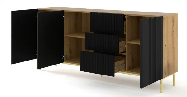 ARTBm Komoda RAVENNA B 3D3S 200 | dub artisan / čierna matná Prevedenie: Dub artisan / čierny mat  / čierne nohy