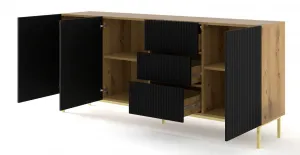 ARTBm Komoda RAVENNA B 3D3S 200 | dub artisan / čierna matná Prevedenie: Dub artisan / čierny mat  / čierne nohy