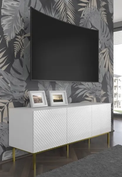 ARTBm TV stolík RAVENNA C 3D 150 | biela lesklá Prevedenie: Biela / biely lesk / zlatý rám