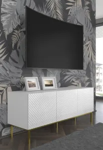 ARTBm TV stolík RAVENNA C 3D 150 | biela lesklá Prevedenie: Biela / biely lesk / zlatý rám