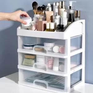 Organizér na kozmetiku so zásuvkami a priehradkami - biely