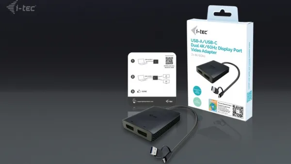 i-tec USB-A/USB-C Dual 4K DP Video Adapter