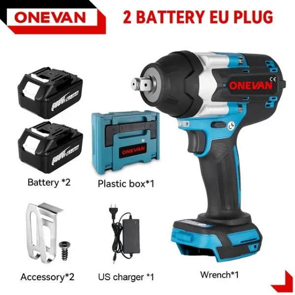 ONEVAN 1/2" 1800 N·m Momentový Bezuhlíkový Elektrický Rázový Uťahovák | Pre 18V Batériu Makita. Číslo 1 v TOP 5 Čínskych rázových uťahovákov Batéria: 2ks batéria