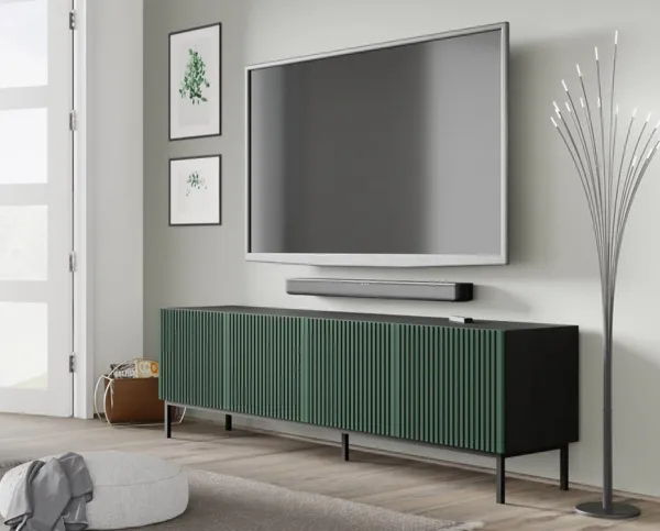 ARTBm TV stolík RAVENNA F 4D 200  | čierna matná / zelená Prevedenie: Čierny mat / zelená / čierna kovová podnož
