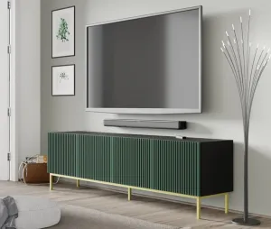 ARTBm TV stolík RAVENNA F 4D 200  | čierna matná / zelená Prevedenie: Čierny mat / zelená / čierna kovová podnož