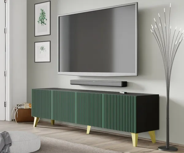 ARTBm TV stolík RAVENNA F 4D 200  | čierna matná / zelená Prevedenie: Čierny mat / zelená / čierna kovová podnož