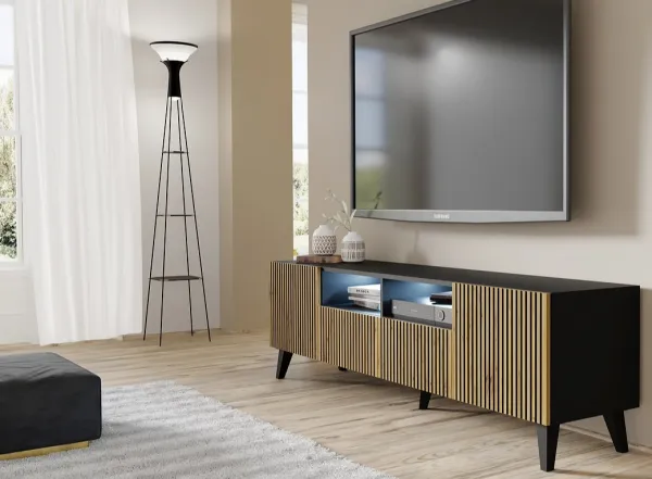 ARTBm TV stolík RAVENNA F 2D2S 200  | čierna matná / dub artisan Prevedenie: Čierna matná / dub artisan / čierne nohy