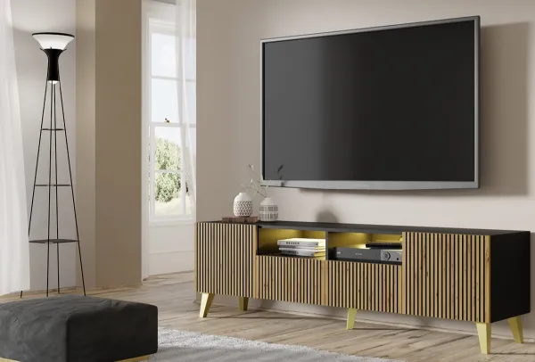 ARTBm TV stolík RAVENNA F 2D2S 200  | čierna matná / dub artisan Prevedenie: Čierna matná / dub artisan / čierne nohy