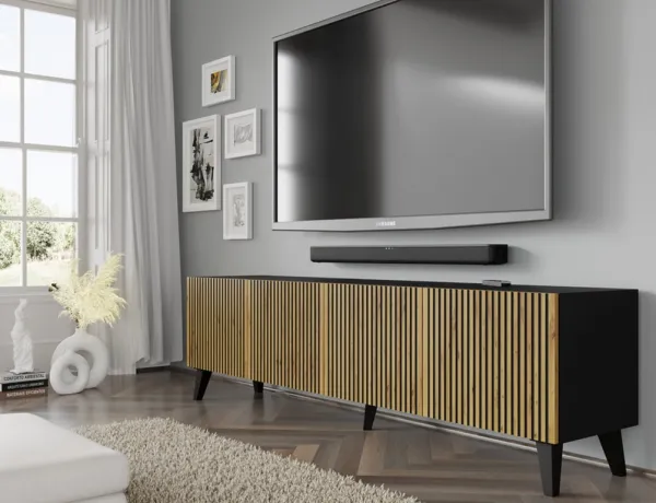 ArtBm TV stolík RAVENNA F 4D 200  | čierna matná / dub artisan Prevedenie: Dub artisan / čierna matná / čierna podnož