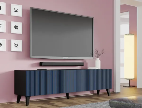 ARTBm TV stolík RAVENNA F 4D 200  | čierna matná / modrá Prevedenie: Čierny mat / modrá / čierne plastové nohy