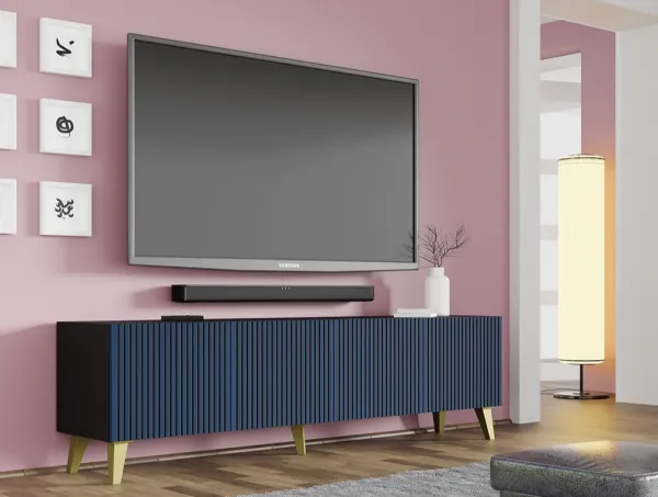 ARTBm TV stolík RAVENNA F 4D 200  | čierna matná / modrá Prevedenie: Čierny mat / modrá / čierne plastové nohy