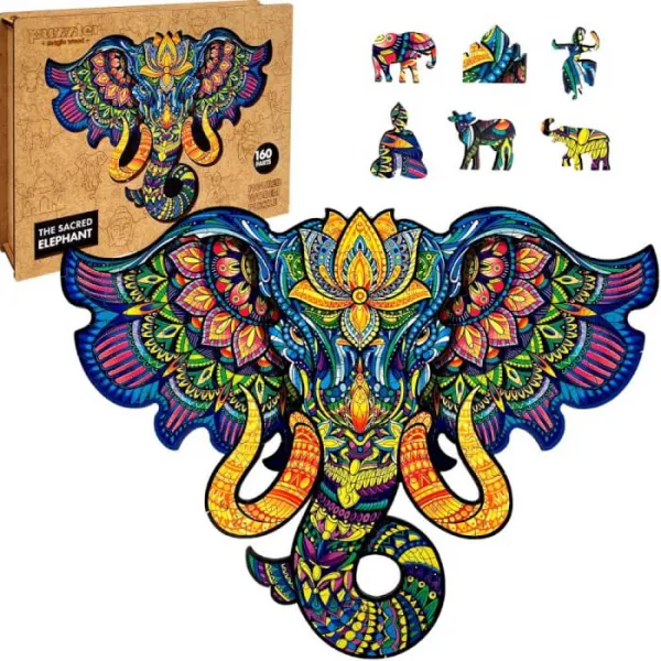 DREVENÉ FAREBNÉ PUZZLE - Posvätný Slon