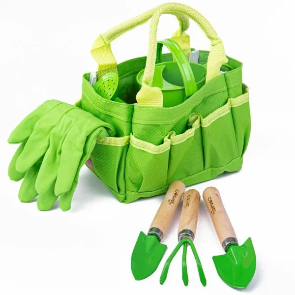 Bigjigs Toys Záhradný set náradia v plátené taške zelený