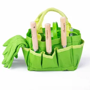 Bigjigs Toys Záhradný set náradia v plátené taške zelený