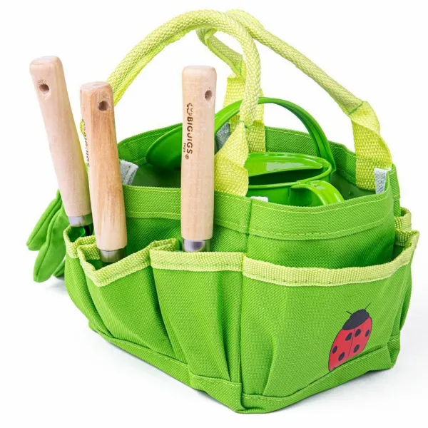 Bigjigs Toys Záhradný set náradia v plátené taške zelený