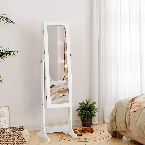 SONGMICS Šperkovnica so zrkadlom voľne stojaca biela 41 x 151 cm