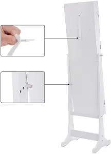 SONGMICS Šperkovnica so zrkadlom voľne stojaca biela 41 x 151 cm