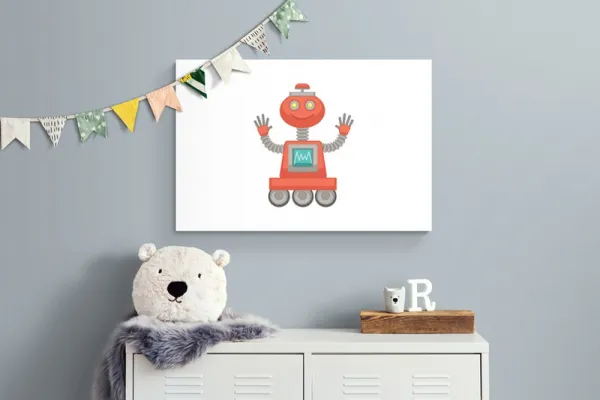 Obraz s motívom robota v červenej farbe