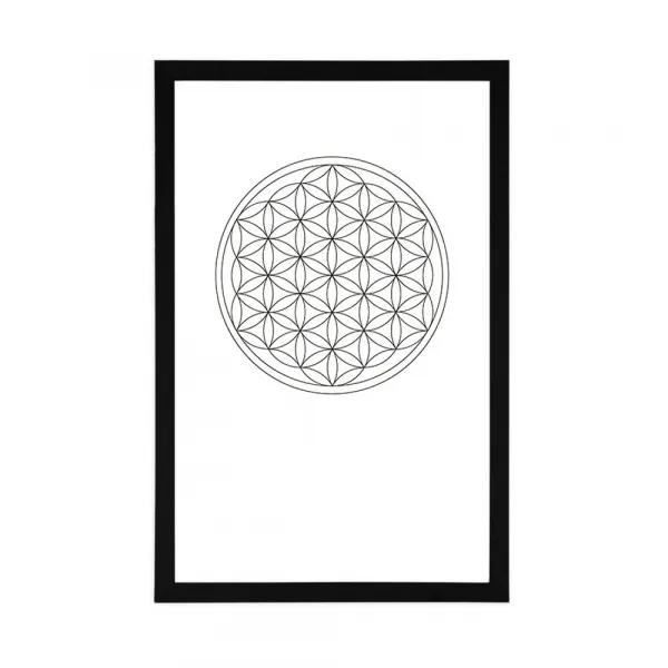Plagát s paspartou čiernobiela Mandala