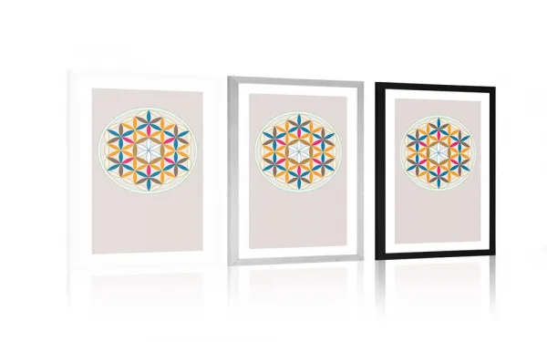 Plagát s paspartou farebná Mandala