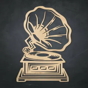 Drevený vintage obraz - Gramofón
