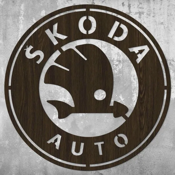 Drevený obraz - Znak loga Škoda