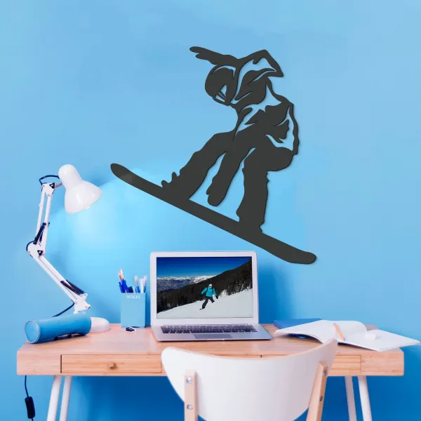 Drevená nálepka do študentskej izby - Snowboardista