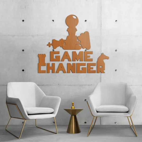 Drevená nálepka - Game Changer a šachy