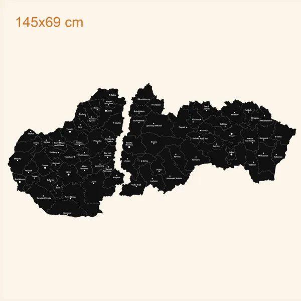 Korková mapa Slovenska - Okresné a krajské mestá