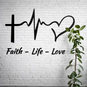 Drevená kresťanská nálepka - Faith, Life, Love