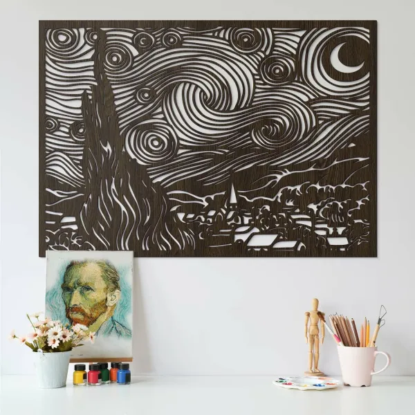 Drevený obraz Vincent van Gogh - Hviezdna noc